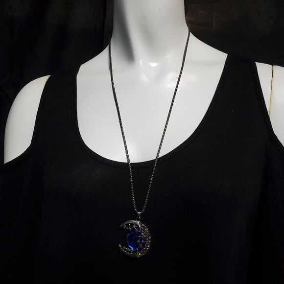 Gunmetal & Blue Moon Necklace - Picture 1 of 4